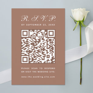 Erdige braune QR-Code-einfache Kalligrafie-Hochzei RSVP Karte