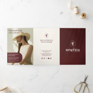 Erdige Eleganz Logo Schönheit, Spa Marone Broschür Dreifach Gefaltete Karte