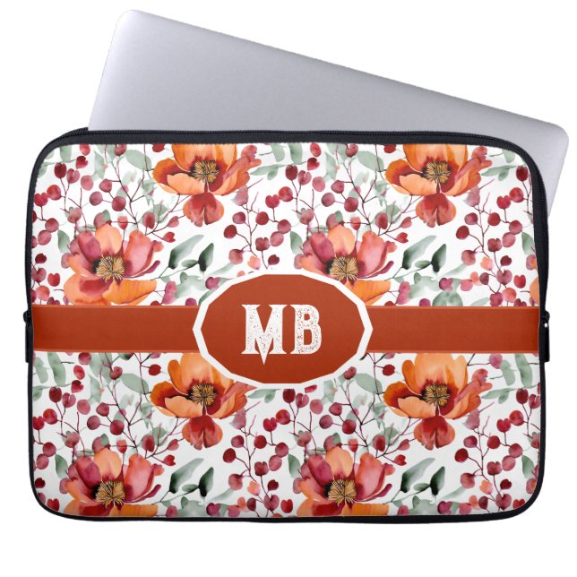 Erdige Farben, Herbstblumen Monogramm Laptopschutzhülle (Vorderseite)