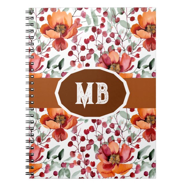 Erdige Farben, Herbstblumen Monogramm Notizblock (Vorderseite)