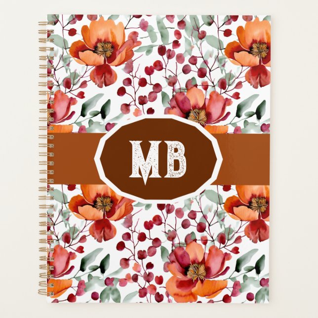 Erdige Farben, Herbstblumen monogrammiert Planer (Vorderseite)
