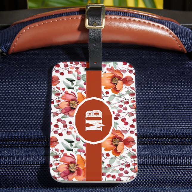 Erdige Farben, monogrammierte Herbstblumen Gepäckanhänger (Vorderseite Insitu 2)