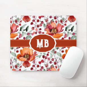Erdige Farben, monogrammierte Herbstblumen Mousepad
