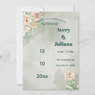 Erdige Farbtöne Blumen Boho Elegant Salbei Grün Einladung