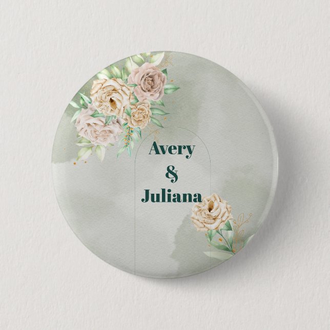 Erdige Farbtöne Blumen Boho Elegant Salbeigrün Button (Vorderseite)