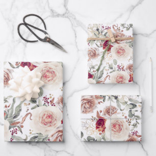 Erdige Farbtöne Florales Botanisches Wasserfarbenm Geschenkpapier Set