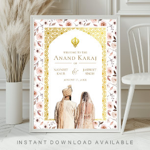 Erdige Florale Anand Karaj Hochzeit Willkommenssch Poster