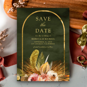 Erdige Florale Bogen Gold Salbei Grüne Hochzeit Save The Date