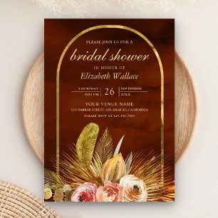 Erdige Florale Bögen Gold Verbranntes Orange Braut Einladung