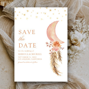 Erdige Florale Pampas-Halbmond-Hochzeit Save The Date