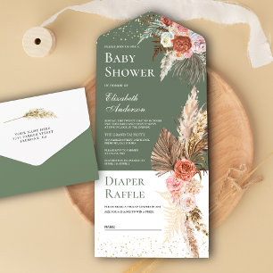 Erdige Florale Pampasgras-Salbei-Grün-Baby-Party All In One Einladung