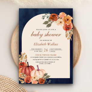 Erdige Florale Terrakotta-Kürbis-Marine-Baby-Party Einladung