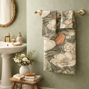 Erdige Magnolien-Salbei-Terrakotta-Botanik  Badhandtuch Set
