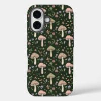 Erdige Olivgrüne Pilze Nahtloses Muster Boho