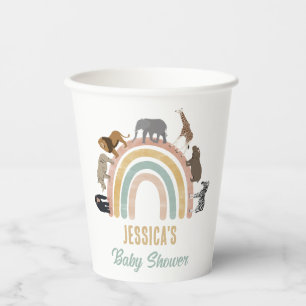 Erdige Regenbogen-Dschungeltiere Baby Shower  Pappbecher