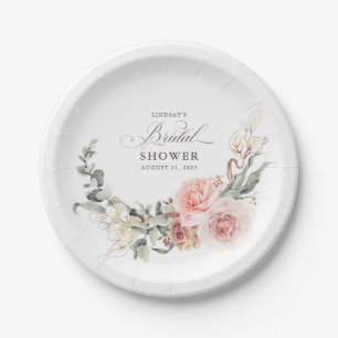 Erdige rosa Blumen elegante Boho-Hochzeitsdusche Pappteller