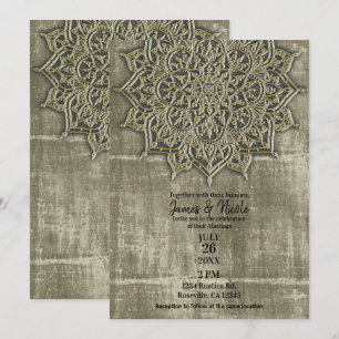 Erdige Rustikale Braune Mandala Minimale Hochzeit Einladung