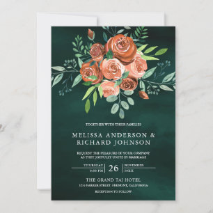 Erdige verbrannte orange Rosen Blumen Smaragd Hoch Einladung