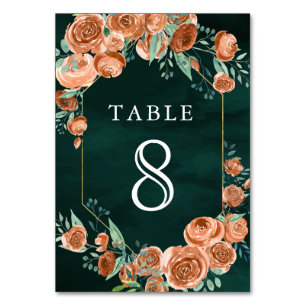 Erdige verbrannte orange Rosen Floral Smaragd Hoch Tischnummer