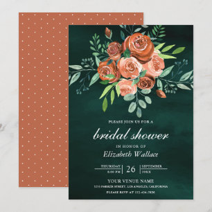 Erdige verbrannte orange Rosen Smaragd Brause Brau Einladung