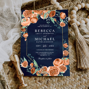 Erdige verbrannte orangefarbene Rosen Florale Navy Einladung