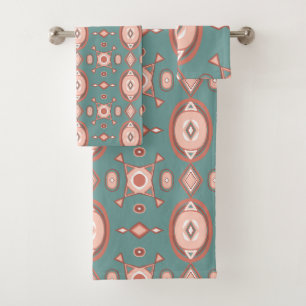 Erdige warme geometrische Boho-Muster-Badehandtuch Badhandtuch Set