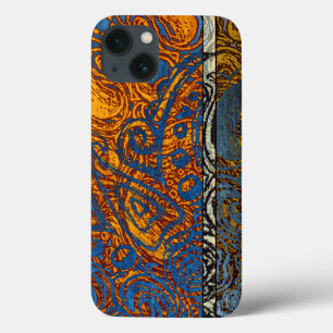 Erdiger Boho blauer orange Stammes- Mehndi Entwurf Case-Mate iPhone Hülle