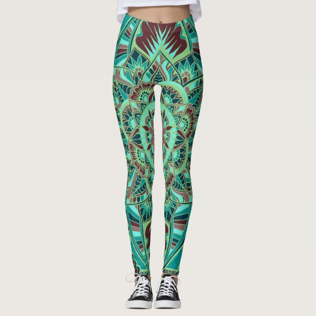 Erdiger Lehm-Mandala-Entwurf Leggings (Vorderseite)