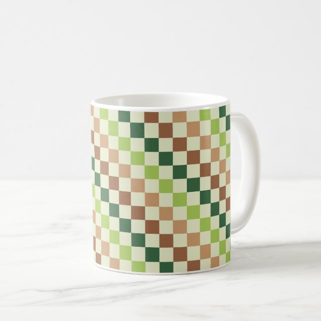 Erdiger Regenbogen-Diagonal-Schachbrettmuster Kaffeetasse (VorderseiteRechts)