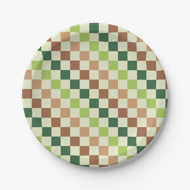 Erdiger Regenbogen-Diagonal-Schachbrettmuster Pappteller (Vorderseite)