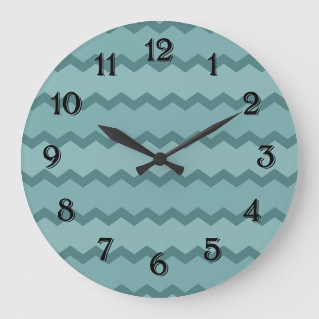 Erdiges aquamarines Zickzack Große Wanduhr (Vorderseite)
