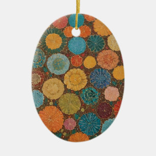 Erdiges florales Mosaikmuster-Ornament Keramik Ornament