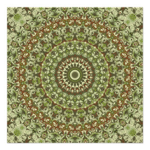 Erdiges Grün und Braun Mandala Muster Design Poster