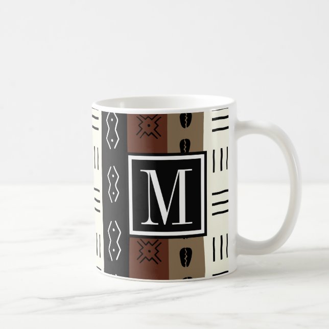 Erdiges Mudprint Stripes Muster-Monogramm Kaffeetasse (Rechts)