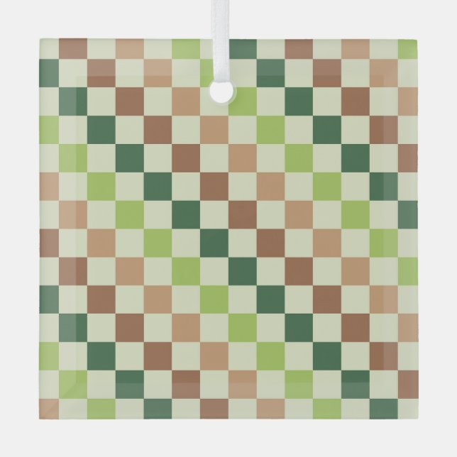Erdiges Regenbogen-Diagonal-Karo-Muster Ornament Aus Glas (Vorderseite)