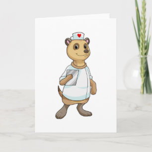 Erdmännchen als Krankenschwester mit Herz Karte