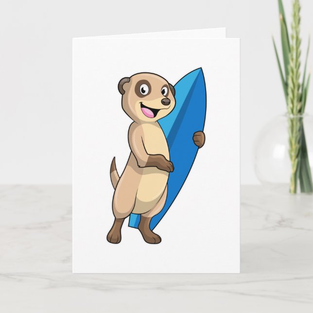 Erdmännchen als Surfer mit Surfbrett Karte (Vorderseite)