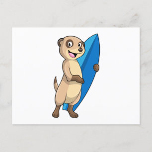 Erdmännchen als Surfer mit Surfbrett Postkarte