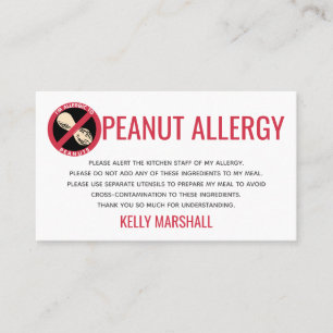 Erdnuss-Allergie-Alarm-Restaurant-Karte Visitenkarte