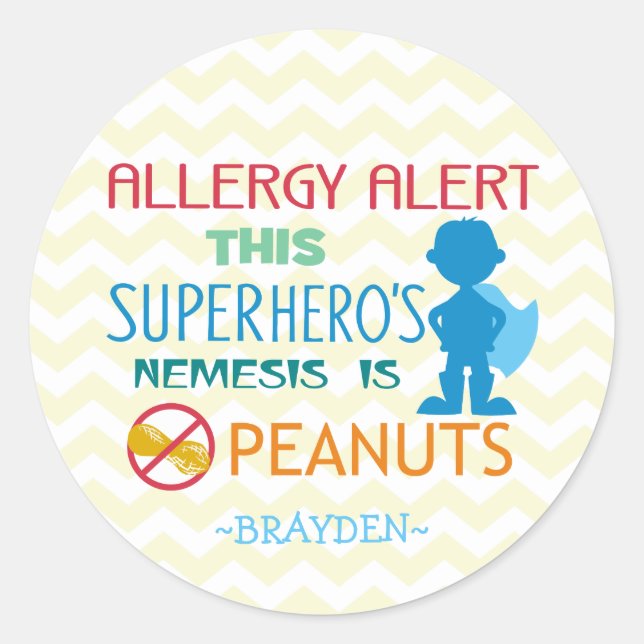 Erdnuss-Allergie-Alarm-Superheld-Jungen-Aufkleber Runder Aufkleber (Vorderseite)