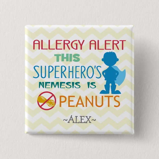 Erdnuss-Allergie-Alarm-Superheld-Jungen-Knopf Button (Vorderseite)