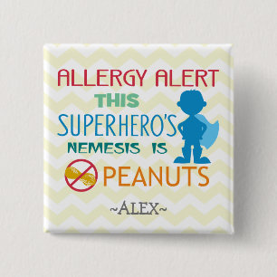 Erdnuss-Allergie-Alarm-Superheld-Jungen-Knopf Button