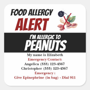 Erdnuss-Lebensmittelallergie-Warnschild Quadratischer Aufkleber