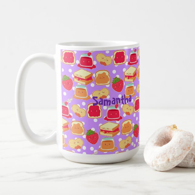 Erdnussbutter und Erdbeerjelly Kaffeetasse (Mit Donut)