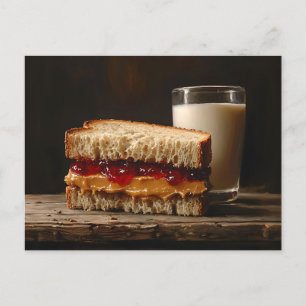 Erdnussbutter-und-Jelly-Sandwich-Milch-Gemälde Postkarte