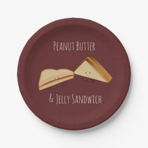 Erdnussbutter und Pappteller des Gelee-Sandwich- 