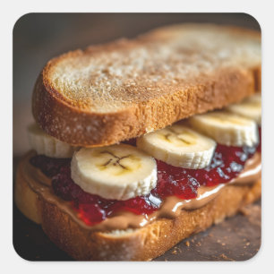 Erdnussbutter-und-Traubengelee-Sandwich Quadratischer Aufkleber