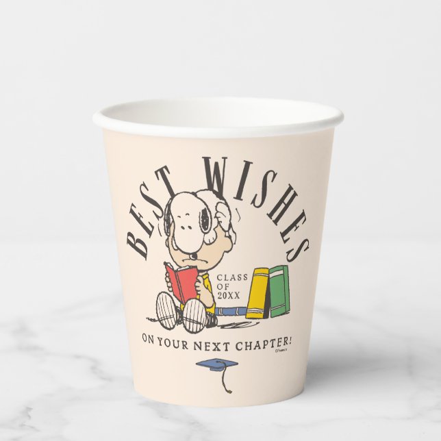 Erdnüsse Beste Wünsche Abschluss Snoopy Lesend Pappbecher (Vorderseite)