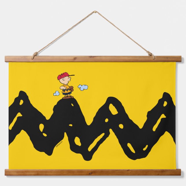 Erdnüsse | Charlie Brown Baseball Wandteppich Mit Holzrahmen (Vorne)