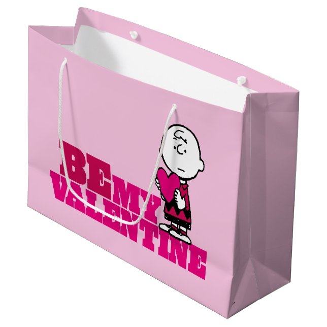 Erdnüsse | Charlie Brown be My Valentine Große Geschenktüte (Vorderseite Schrägansicht)